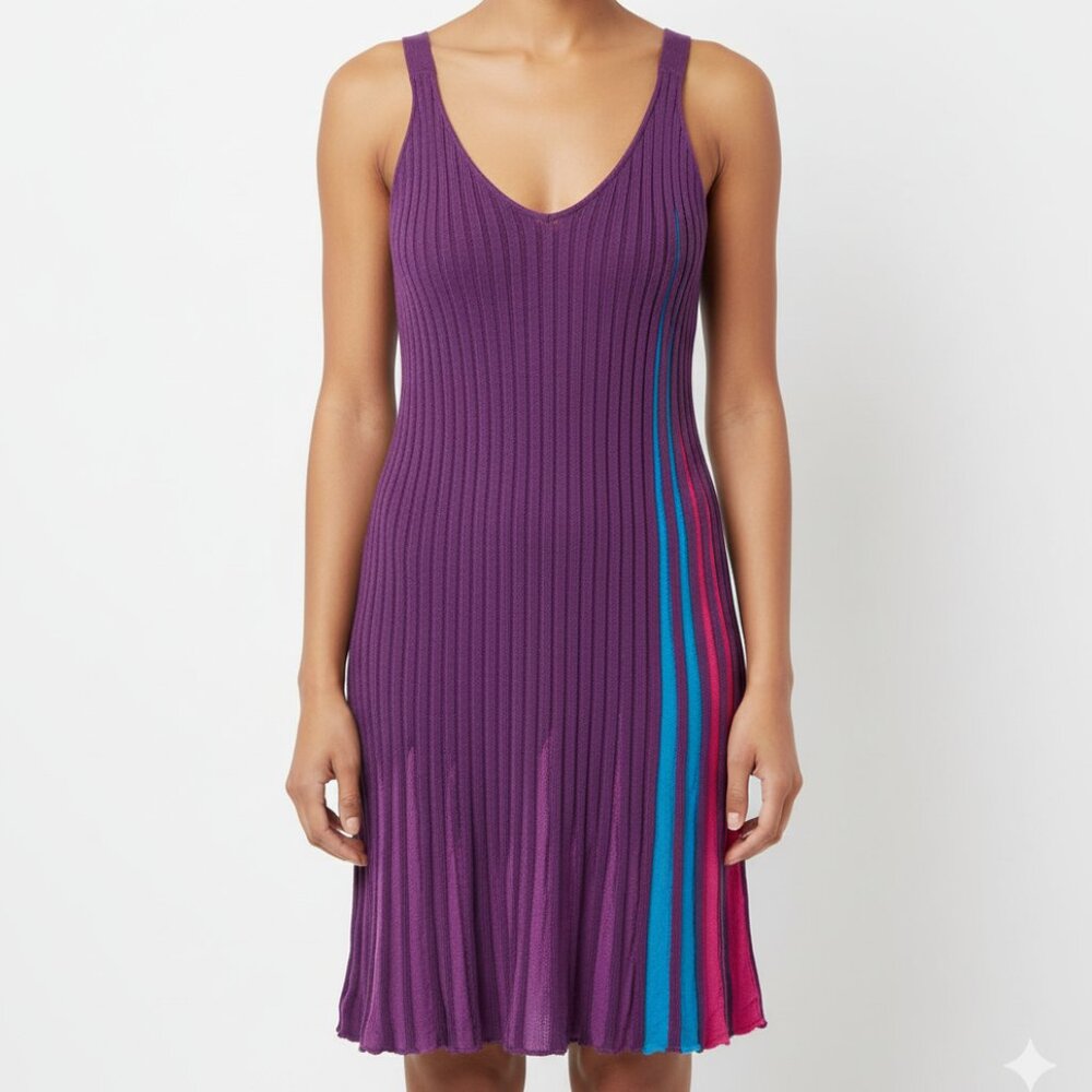 Ava‎ Purple Pleated Knit Colorblock Tank Dress – Women’s
